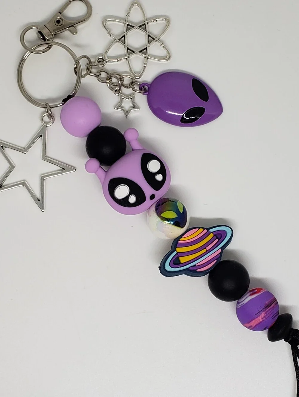 Handmade Silicone Focal Beaded Alien Keychain